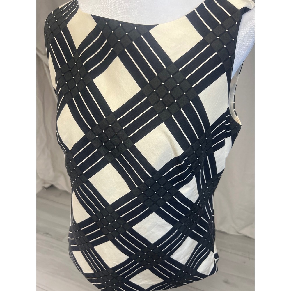 Talbots Petites Silk Top Black Ivory Geometric Sleeveless Blouse Sz 8P Preppy - Picture 2 of 8
